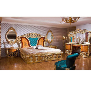 Conjunto de muebles de dormitorio de lujo de gran brillo, oro italiano pulido tallado, muebles de dormitorio, diseñador pesado tallado real - Product Image 1