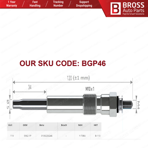 BGP46 1 Piece <b>Heater</b> Glow <b>Plugs</b> GX120, 100226246 Bross Auto Parts Made <b>in</b> Turkey High Quality Product - Product Image 5