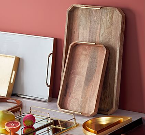 Plateau de service en bois d'acacia avec poignées Grand plateau en bois pour petit-déjeuner ottoman au lit Plateau rectangulaire décoratif pour le salon - Product Image 2