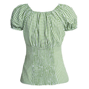 Vintage <b>80s</b> Traditional Austrian Trachten Checked Cotton Blouse Puff Sleeves and Horn Button (Vintage Folklore Blouse ) - Product Image 2