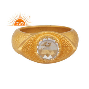 แหวนพลอยคริสตัลควอตซ์ เงินแท้ 925 ชุบทองคำขาว 18k  แบบขัดเงา  ขอบฝังแบบ Bezel  รับรองโดย GIA - Product Image 1