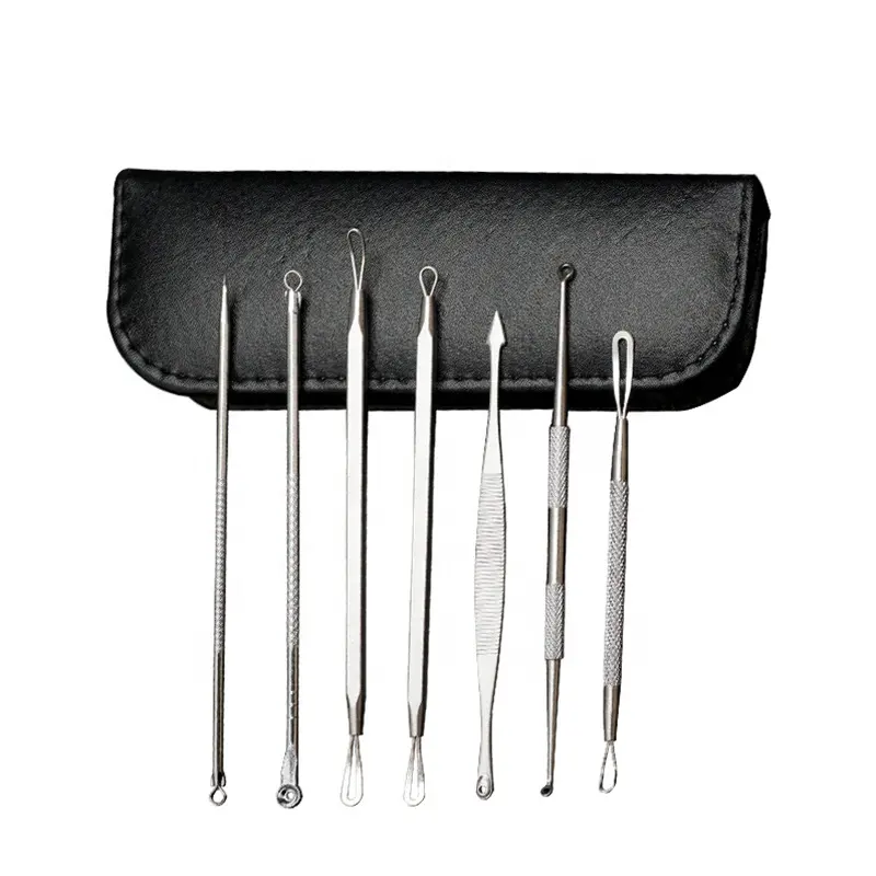 I più venduti in acciaio inossidabile Premium Blackhead Acne Comedone Needles Blemish Extractor 7 Pcs Kit di strumenti per la rimozione dei brufoli