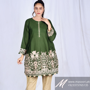 Women's Masoori Brand Pret Indian Pakistani Cotton Kurta/<b>Kurti</b> with Tilla Work Embroidery - Product Image 3