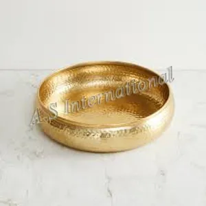 Decorative Bowl Gold Metal Designer Serving Tableware Bowl Metal Hammered Leaf Serving Bowl