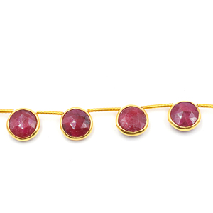 Ruby 11 Đến 13 MM Hình Dạng Tròn Bạc Bezel Mạ Vàng Phía Trên Khoan 11 Hạt Strand - Product Image 3