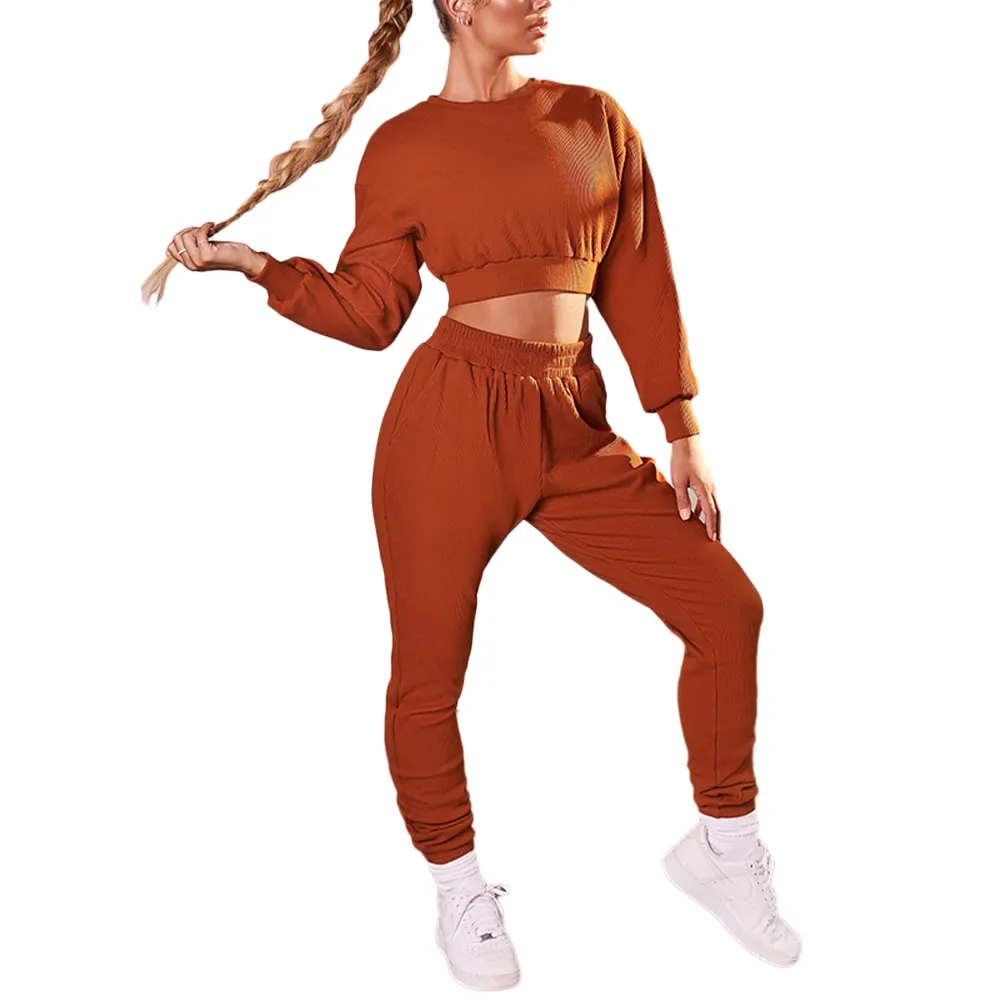 2021 sweat track suit set 2 piece for women cotton crop top ladies Jogging sportswear Clothes sports jogger