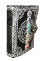Livre des ombres Grimoire Seven Stone Silver avec Journal en cuir véritable noir Journal pour papiers en coton unisexe sans doublure