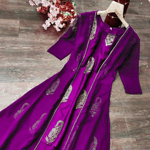 Venta al por mayor diseño listo algodón Kurti última moda rayón Anarkali vestido con chaqueta Dupatta precio bajo desgaste de fiesta indio señoras ApparelGarment - Product Image 1