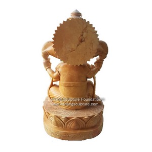 พระพิฆเนศรูปปั้นขนาดใหญ่,พระพิฆเนศสำหรับตกแต่งบ้านหินอ่อนสีเหลืองแข็งกำหนดได้เอง3หัว - Product Image 4