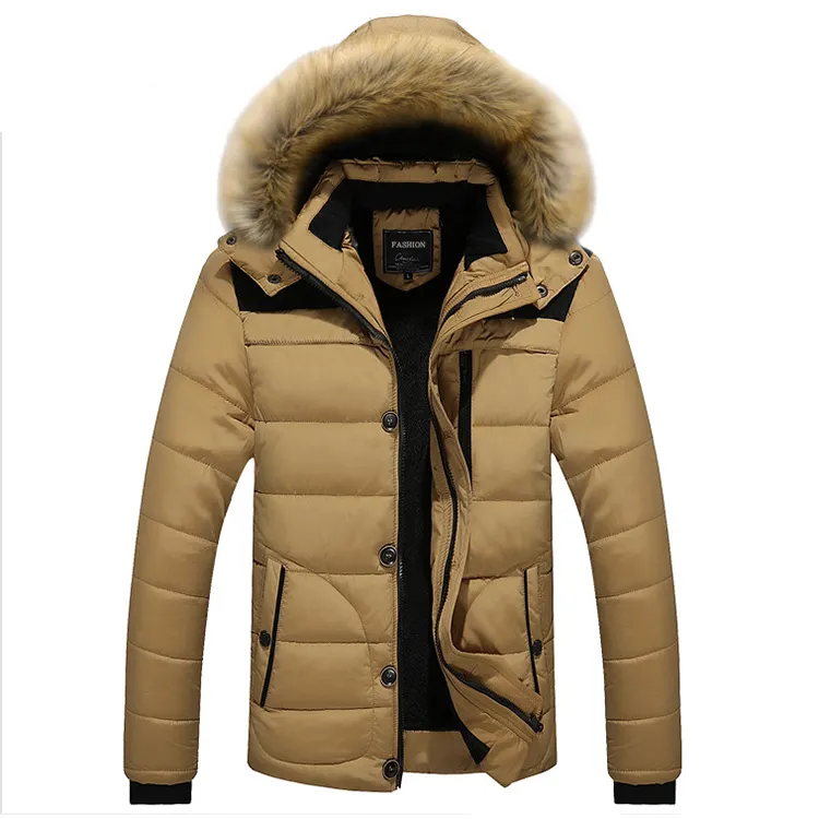 Fur Collar Hooded Velvet Parka Jacket Men Plus Size Thick Mens Cotton Winter Jacket Coat Men