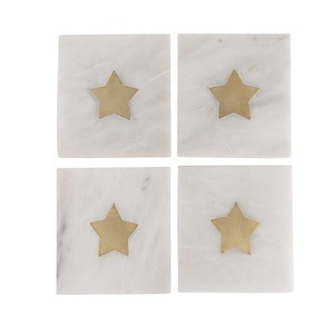 Ensemble de 4 sous-verres carrés en verre marbré de couleur blanche Ensemble de sous-verres par Home Arts - Product Image 1