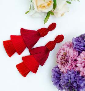 Three Shades of <b>Red</b> Tassel <b>Earrings</b> Handmade Creations - Product Image 1
