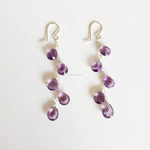 925 Sterling Silver Amethyst Gemstone Earrings <b>Handmade</b> <b>Jewelry</b> - Product Image 2