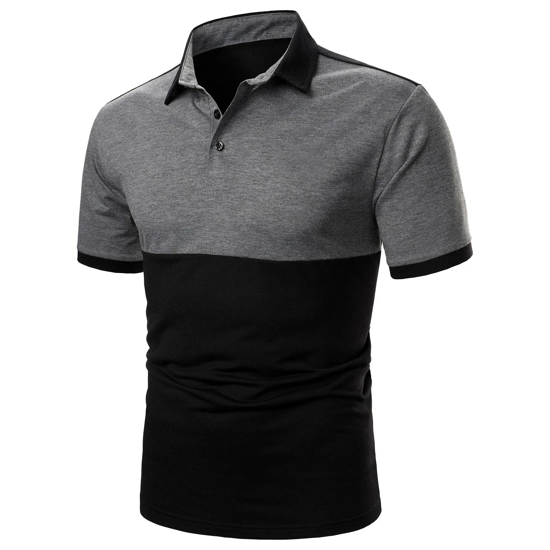 Camisa de polo preta e cinza, design de painel, atacado, premium, bloco de cor, camisa polo, homens