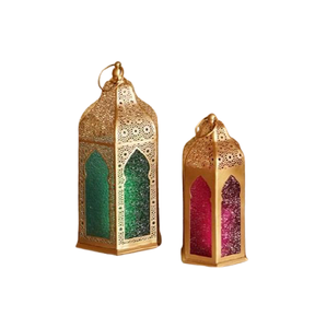 Deluxe Quality Metal And Glass <b>Lantern</b> <b>Set</b> Of 2 Different Size Moroccan Ramadan <b>Lantern</b> For Outdoor And Indoor - Product Image 6