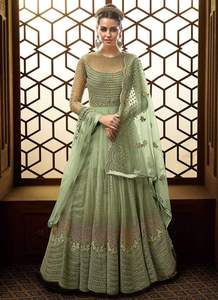 Robe de filet anarkali longue, tissu épais, belle robe de travail, pierres à meubles, santton block - Product Image 2