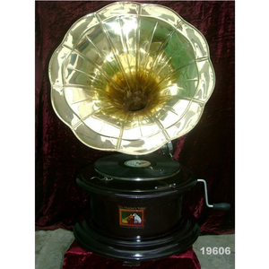 Round Shape Brass & Wood Black Gramophone - Product Image 1