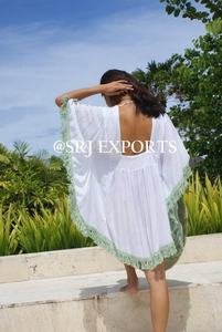 Nueva llegada XL Kaftan para niñas con cuello en V cubierta de algodón rayón bordado patrón Floral encaje/borla transpirable ecológico Sexy - Product Image 3