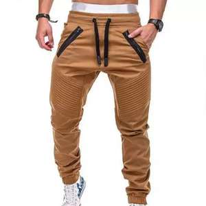 M&F <b>Men's</b> Casual Cotton Joggers Pants with Zipper Pockets Side Stripe Mid Waist Flat Front Plain Dyed Nonwoven Weaving Method - Product Image 4