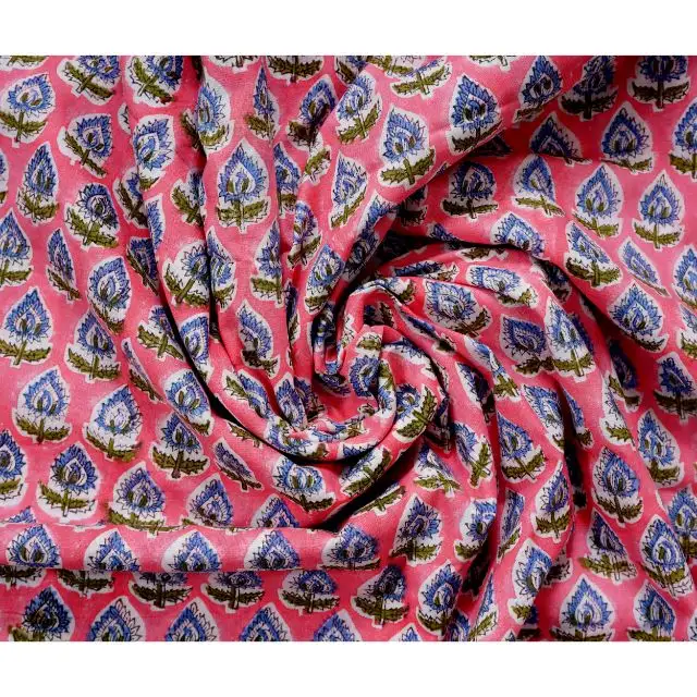 Indian Cotton Fabric Sanganer Jaipur Handmade Blue Pink Vegetable Color 1 to 25 Yards Indian Hand Block Print Fabric Crazy