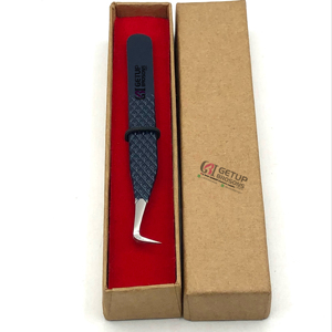 Conception professionnelle Logo personnalisé 90 degrés minuit revêtement en poudre en acier inoxydable Extension de cils pince à épiler Instruments de beauté - Product Image 1