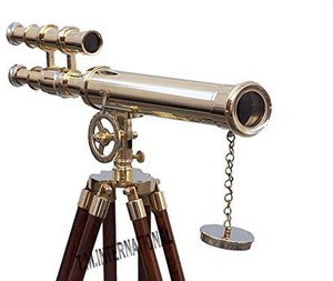 Telescopio de diseño náutico hecho a mano, soporte de trípode de madera, doble barril, acabado de latón brillante para Puerto Exterior Master - Product Image 4