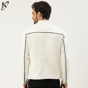 Chaqueta de cuero con cuello levantado para hombre, chaqueta informal de cuero de manga larga, color blanco, a la moda - Product Image 2