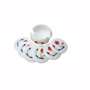 Dessous de plat de table à manger Centres de table faits à la main Dessous de verre arrondis pour le thé design classique Ensemble de dessous de verre pour le thé en marbre blanc - Product Image 1