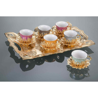 Service de tasses à café en céramique multi-couleurs, argenté turc or, vaisselle grecque, bohème, marocain, tasse à thé, arabe, tasses à café