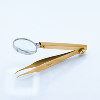 Pinzas Largas de Acero Inoxidable de Grado Quirúrgico Profesional con Lente de Aumento para Inspección de Cejas, Modelo de Marca Personalizada
