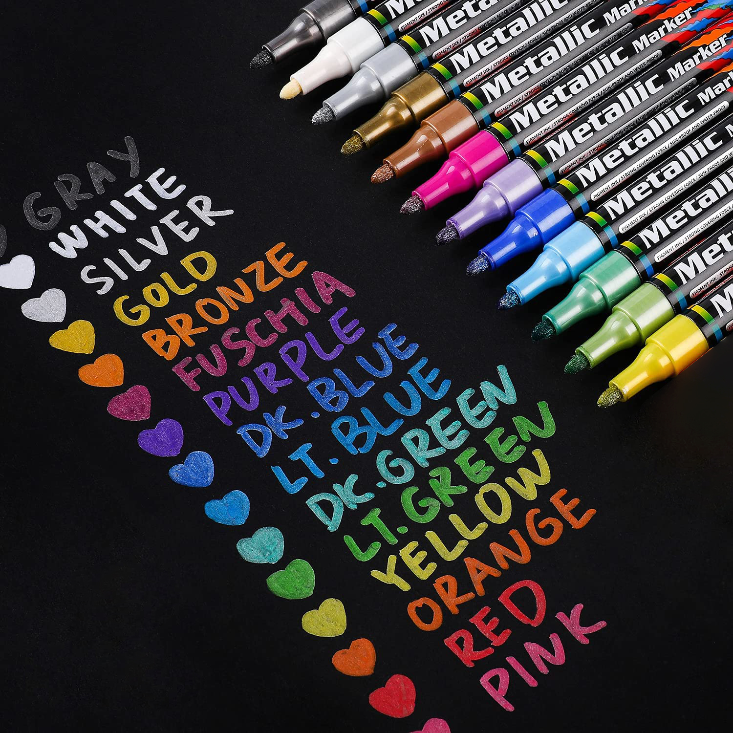 Перманентный металлический фломастер с очень тонким наконечником, набор из 12 маркеров