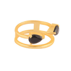 Anillo personalizado para niña, sortija elegante con forma de pera facetada, negro, onyx, chapado en oro opaco, hecho a mano, 7 US, joyería - Product Image 3