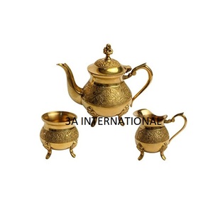 Équipement de service de cuisine et de table Ensemble de quatre percolateurs à thé polyvalents Design élégant Théière plaquée argent Laiton pur - Product Image 3