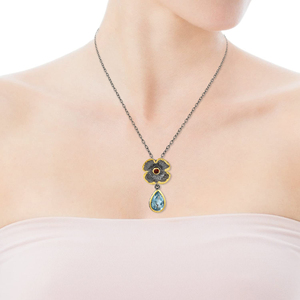 Topacio azul natural y piedras preciosas granate colgante 925 Collar chapado en oro de plata último diseño rodio joyería fina - Product Image 5