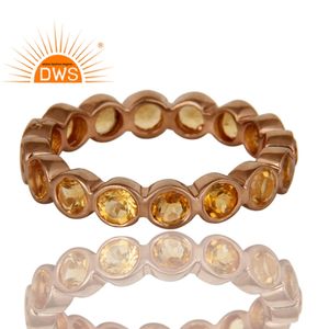 Gorgeous Citrine Gemstone Eternity Ring 18k Rose Gold Plated Silver Hammered Engagement Band Ring Jewelry Wholesale - Product Image 2