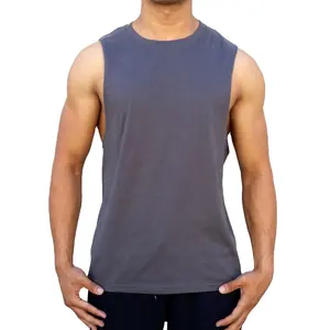 Rompi Stringer Gym Buatan Khusus Musim Panas Pria Biru Tua Putih Garis-garis Saku Regular Fit Pria Tank Top