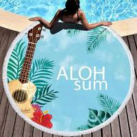 Serviette de plage ronde personnalisée en microfibre 100% tricotée, jetable, à séchage rapide, absorbante, avec logo imprimé par sublimation couleur pleine.