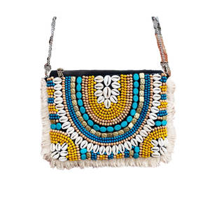 Direct Sale From Top Supplier Elegant Handmade Jute Evening <b>Clutch</b> <b>Bag</b> with <b>Embroidered</b> Coin Pattern Beading Decoration - Product Image 1