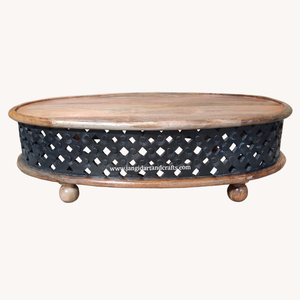 Mesa de Centro Ovalada de Madera Maciza Tallada a Mano de Estilo Moderno para Sala de Estar, Hogar, Hotel, Restaurante, Muebles Jangid Art - Product Image 5