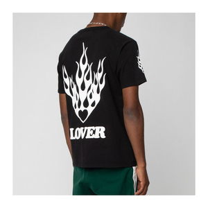 เสื้อยืดแขนสั้นสีดำสำหรับผู้ชาย พิมพ์ลายคนรักสีขาวและลายอุ้งเท้า สไตล์สตรีท ทรงปกติ คอกลม ผ้าฝ้ายเจอร์ซีย์ - Product Image 4