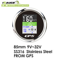Compteur de vitesse GPS numérique multifonction étanche de 3 à 1/3 pouces, 85mm, jauge marine noire, automobile