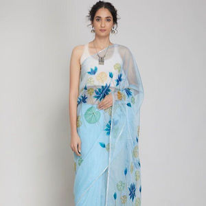 Sarees Soie Fête Porter Indien Dernier Designer Femmes Porter Sari avec Blouse Japon Satin Crape Soie Tissus Doux Impression Numérique Sari Alphanumero - Product Image 1