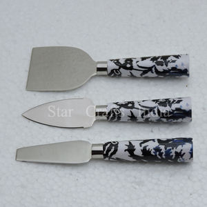 Juego de cuchillos para queso con mango de madera y resina y hoja de acero inoxidable, juego de cubiertos de alta calidad de acero inoxidable de 3 piezas - Product Image 4