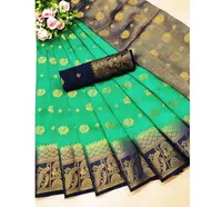 Kanchipoly Sutra Saree Pakaian Pesta Pernikahan India Terbaru Desainer Banarasi Katun Sutra Sari dengan Blus Wanita Grosir