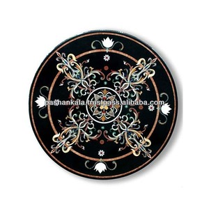 ท็อปโต๊ะกาแฟทรงกลมฝังหินอ่อน งานฝีมือ - Product Image 1