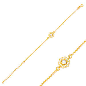 Trendy Hexagon Zirconia Stone <b>Charm</b> <b>Bracelet</b> Wholesale Handmade Turkish 925 <b>Sterling</b> <b>Silver</b> Jewelry - Product Image 1