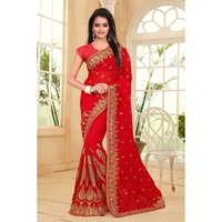 Sari de Seda Pakistaní e India en Color Granate, de Buena Venta, Diseñado por AJM TRADE HOUSE, Modelo 1039