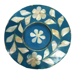 round Mother of Pearl Serving <b>Plate</b> with Floral Design for <b>Tea</b> or Serving in Home Office Hotel Restaurant Traditional Style - Product Image 2