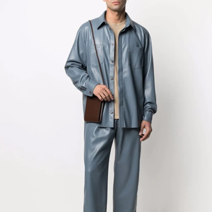 Camisa de cuero de manga larga de primavera ropa de moda 2023 MOQ bajo de buena calidad personalizada para hombres - Product Image 2