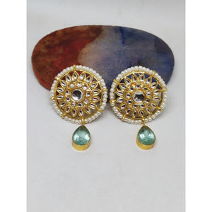 Boucles d'oreilles en pierre kundan en laiton plaqué or pour filles et femmes, nouveau styliste indien tendance - Product Image 3